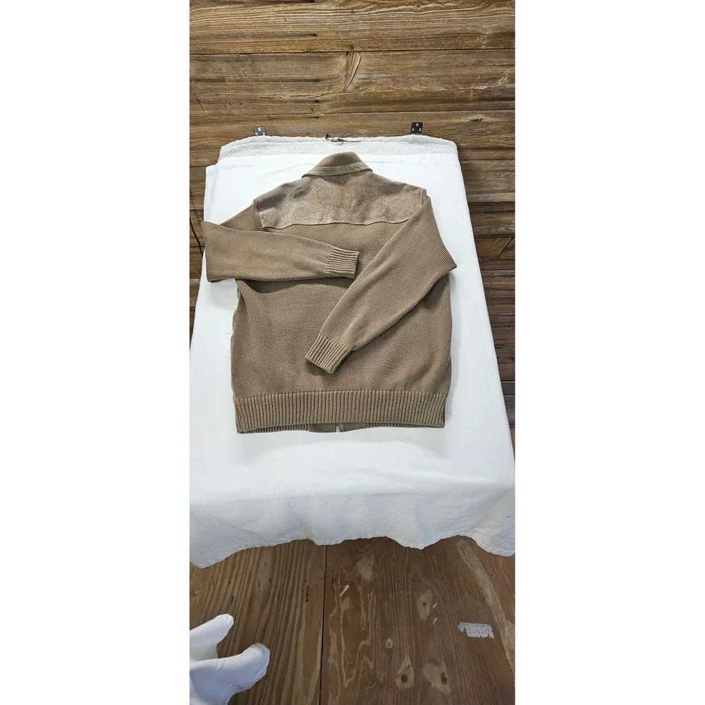 Vintage Leather Suede Knit Bomber Jacket Mens XLT Brown Full Zip Mixed Media